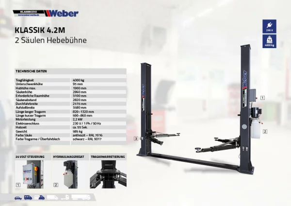 2 SÄULEN HEBEBÜHNE WEBER KLASSIK SERIE – KLASSIK 4.2M 6