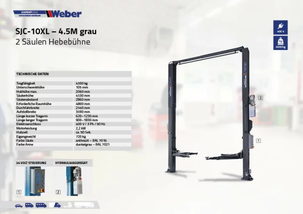 2 Säulen Hebebühne Weber Expert Serie SJC-10XL – 4.5M 3