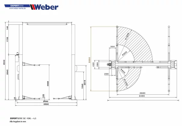 2 Säulen Hebebühne Weber Expert Serie SJC-10XL – 4.5M 4