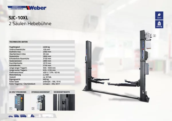 2 SÄULEN HEBEBÜHNE WEBER EXPERT SERIE SJC-10XL 4