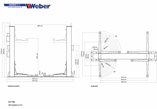 2 SÄULEN HEBEBÜHNE WEBER EXPERT SERIE SJC-10XL 6