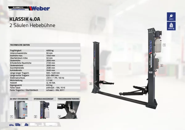 2 Säulen Hebebühne Weber Klassik Serie QSD-4000A 4