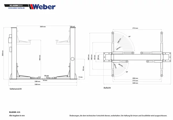 2 Säulen Hebebühne Weber Klassik Serie QSD-4000A 6