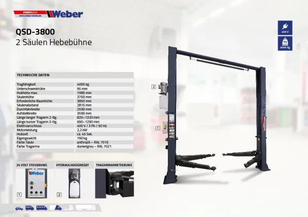 2 SÄULEN HEBEBÜHNE WEBER PROFI SERIE QSD-3800 5