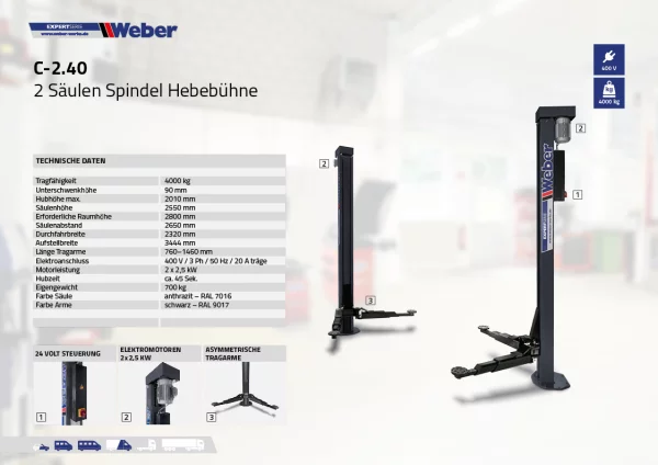 2 Säulen "Spindel" Hebebühne Weber Expert Serie C-2.40 5