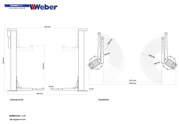2 Säulen "Spindel" Hebebühne Weber Expert Serie C-2.40 6