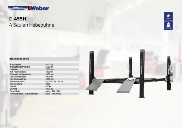 4 SÄULEN HEBEBÜHNE WEBER EXPERT SERIE C-455H 3