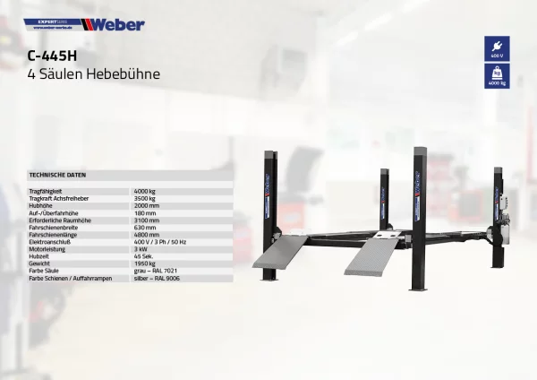 4 SÄULEN HEBEBÜHNE WEBER EXPERT SERIE C-445H 3