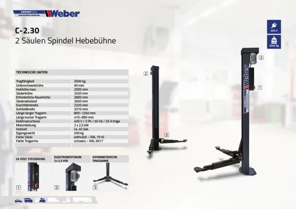 2 Säulen "Spindel" Hebebühne Weber Expert Serie C-2.30 5