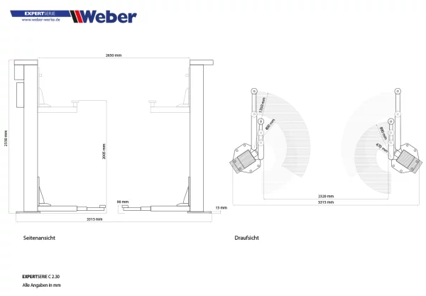 2 Säulen "Spindel" Hebebühne Weber Expert Serie C-2.30 7