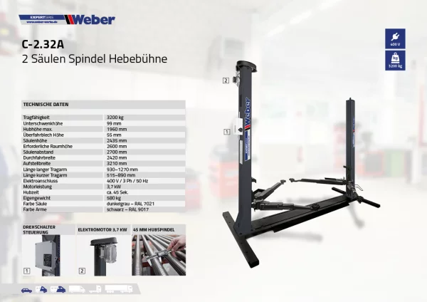 2 Säulen "Spindel" Hebebühne Weber Expert Serie C-2.32-AS 3