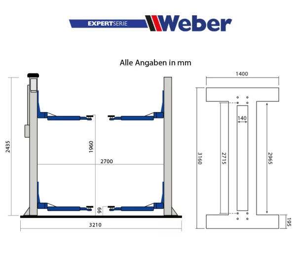 2 Säulen "Spindel" Hebebühne Weber Expert Serie C-2.32-AS 4