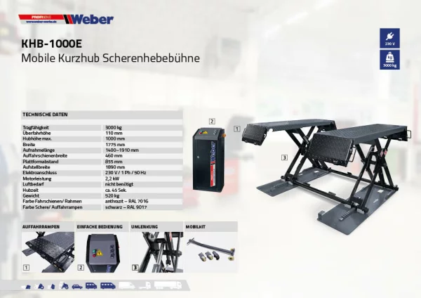 MOBILE KURZHUB SCHERENHEBEBÜHNE WEBER KHB-1000E INKL. ÖL 6