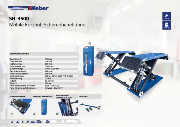 MOBILE KURZHUB SCHERENHEBEBÜHNE WEBER EXPERT SERIE SH-3500 5