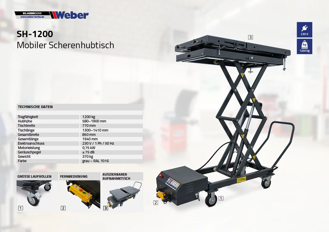 MOBILER SCHERENHUBTISCH WEBER EXPERT SERIE SH-1200 9