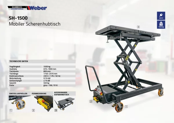 MOBILER SCHERENHUBTISCH WEBER EXPERT SERIE SH-1500 9