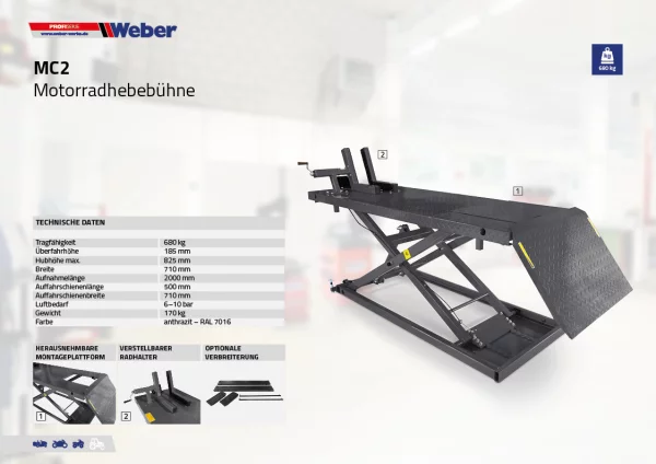 MOTORRADHEBEBÜHNE WEBER PROFI SERIE MC2 4
