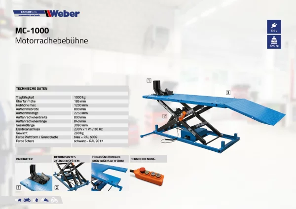 MOTORRADHEBEBÜHNE WEBER EXPERT SERIE MC-1000 6