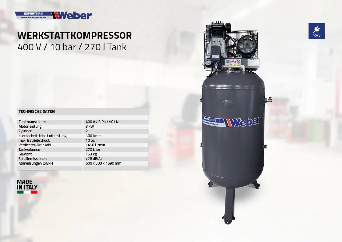 WEBER KOMPRESSOR 10 BAR / 400 V / 270 L TANK 3