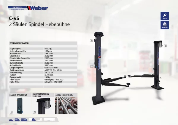 2 Säulen "Spindel" Hebebühne Weber Expert Serie C-4S 3