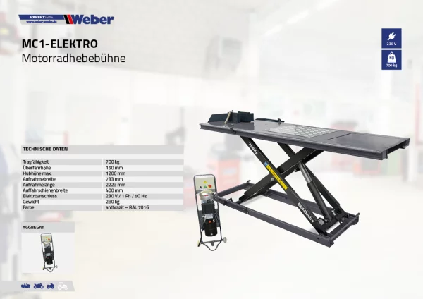 MOTORRADHEBEBÜHNE WEBER EXPERT SERIE MC1-ELEKTRO 2