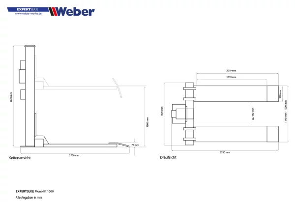 1 SÄULEN HEBEBÜHNE WEBER EXPERT SERIE MONOLIFT 1000 8