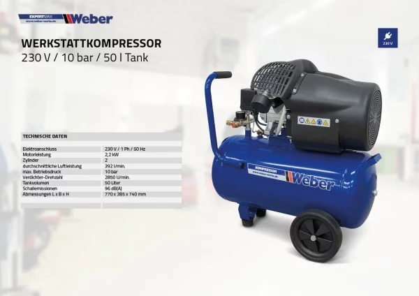 WERKSTATTKOMPRESSOR 230 V / 10 BAR / 50 L TANK 6