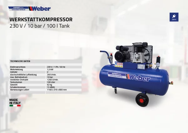 WERKSTATTKOMPRESSOR 230 V / 10 BAR / 100 L TANK 5