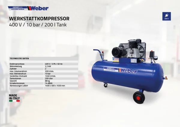 WERKSTATTKOMPRESSOR 400 V / 10 BAR / 200 L TANK 5