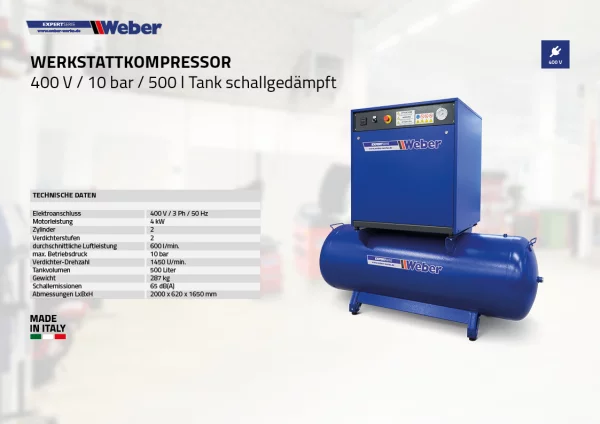 SCHALLGEDÄMPFTER WERKSTATTKOMPRESSOR 400 V / 10 BAR / 500 L TANK 2