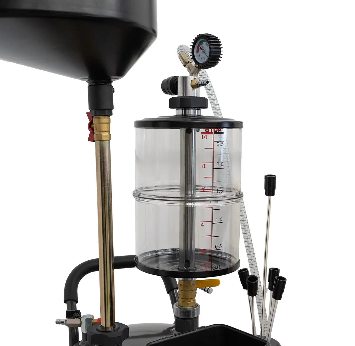 ölauffangbehälter mit Absaugfunktion und Glas Messbehälter 85 l 2