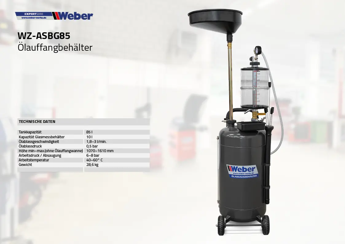 ölauffangbehälter mit Absaugfunktion und Glas Messbehälter 85 l 7